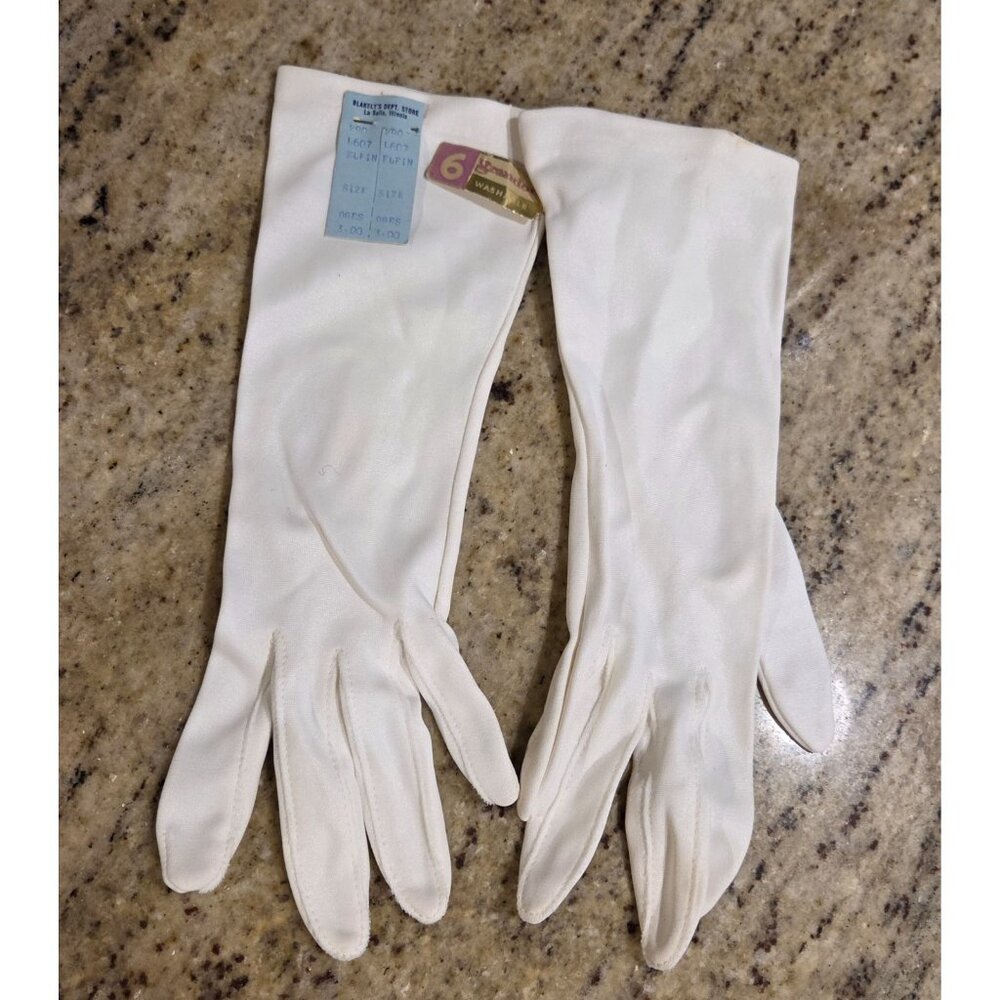 New! Vintage Women's Size XS S 6 Ivory Stretch Formal 10" Long Gloves *STAINS*